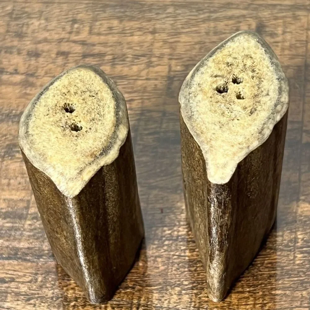 Vintage Real Antler Salt Pepper Shakers Carved Natural Horn Rustic Lodge Cabin